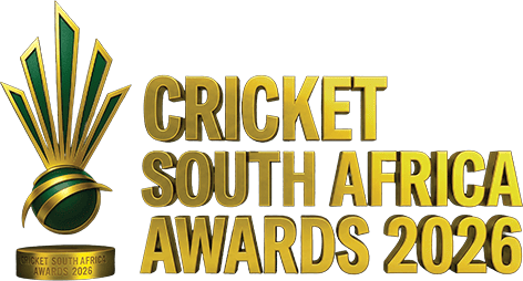 Cricket South Africa Awards 2026 logo featuring a gold trophy emblem on the left and bold gold text on the right.